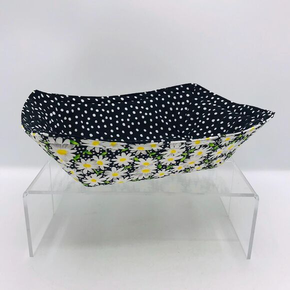 NEW! Microwave Takeout Container Cozy! Reversible, Black Daisy and Dots - Picture 5 of 6
